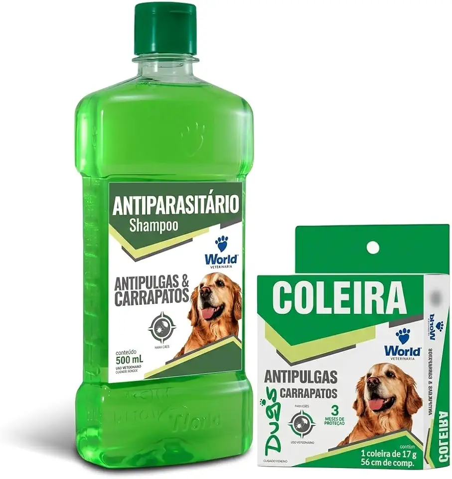 Shampoo e Coleira Dugs Antipulgas Carrapatos Para Cães World Veterinária