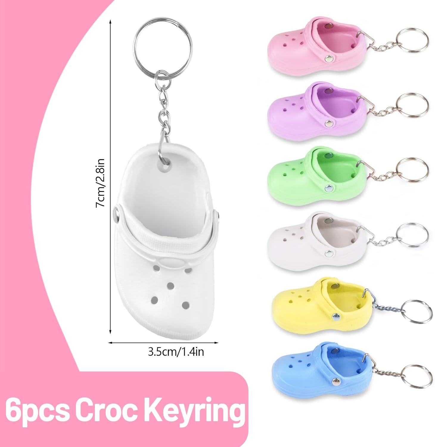 Vaktop Croc Keyring, 6pcs Mini Croc Shoe Keychain, Funny Slippers Keychains, Shoe Charms Keyring Bag Pendant Accessories for Girls Boys Adults 7