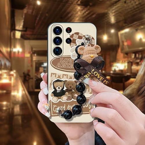 Phone Case Compatible with Samsung Galaxy S26 Ultra, Skin-friendly feel protective case Anti-knock Cartoon Bear bracelet soft ca