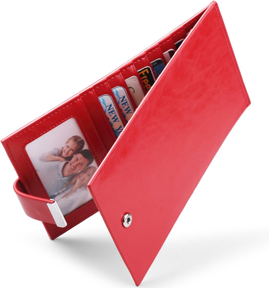 Huztencor Womens Leather Credit Card Holder Wallet RFID Blocking Wallet Women Card Case Purse, Oil Wax leather Red001, L, Rfid Wallet