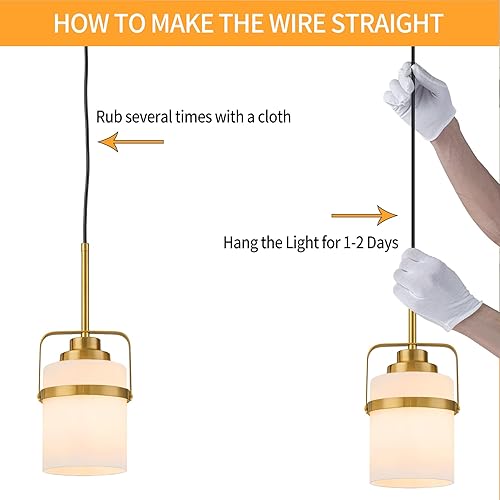 Miniatura 7 de Modernas luces colgantes de latón para isla de cocina, lámpara colgante ajustable con pantalla de vidrio de leche, lámpara colgante de granja para