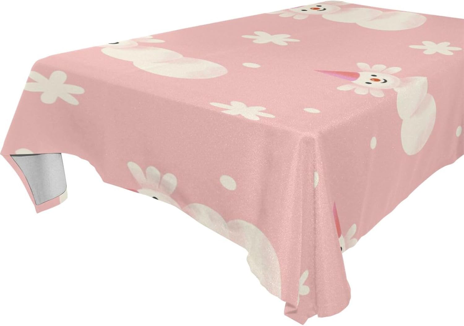 Christmas Snowman Pink Tablecloth Rectangle Colorful Table