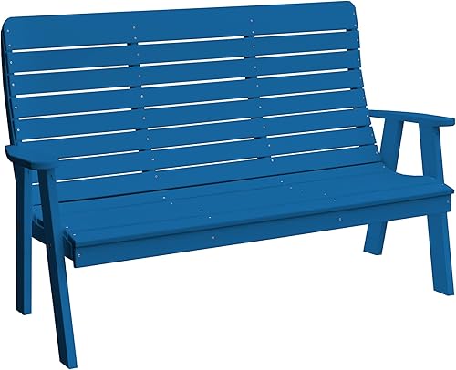 Banco de jardín para exteriores de polietileno azul de 62 pulgadas hecho Amish