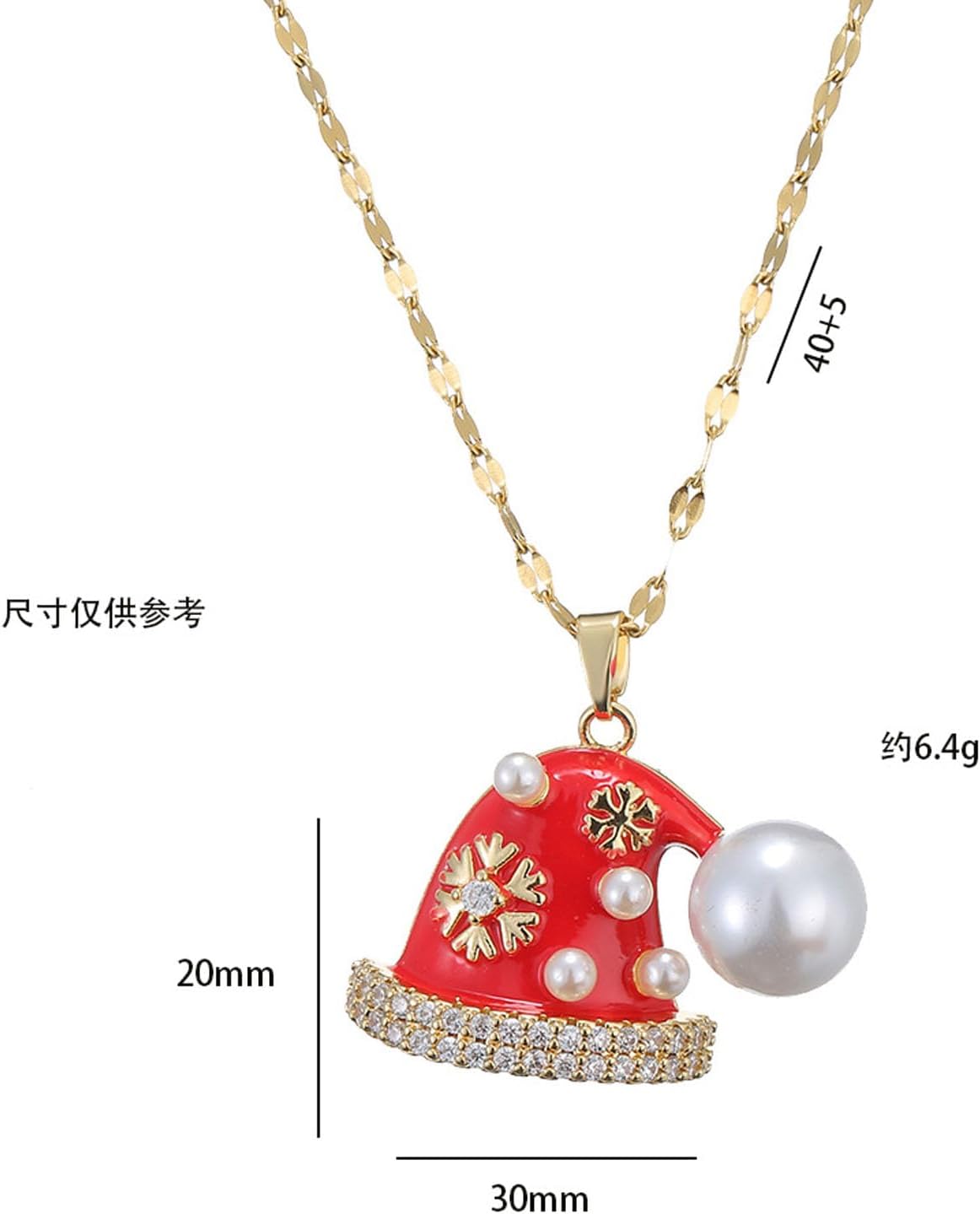 Red Christmas Necklace for Women Cute Christmas Hat Pearl Necklace Crystal Tree Pendant Necklace, New Year's Birthday Jewelry - Image 3