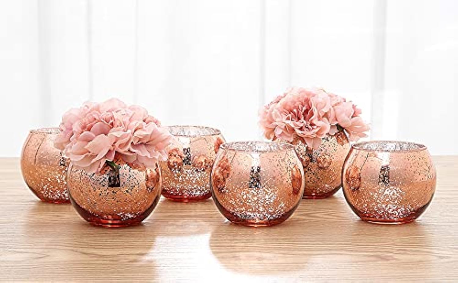 LynnsdecorSet of 6 Bling Vase Round Golden Vase Silver Vase Rose Gold Vase Table Vase Party Vase Wedding Vase Centerpiece (Rosegold, Medium)