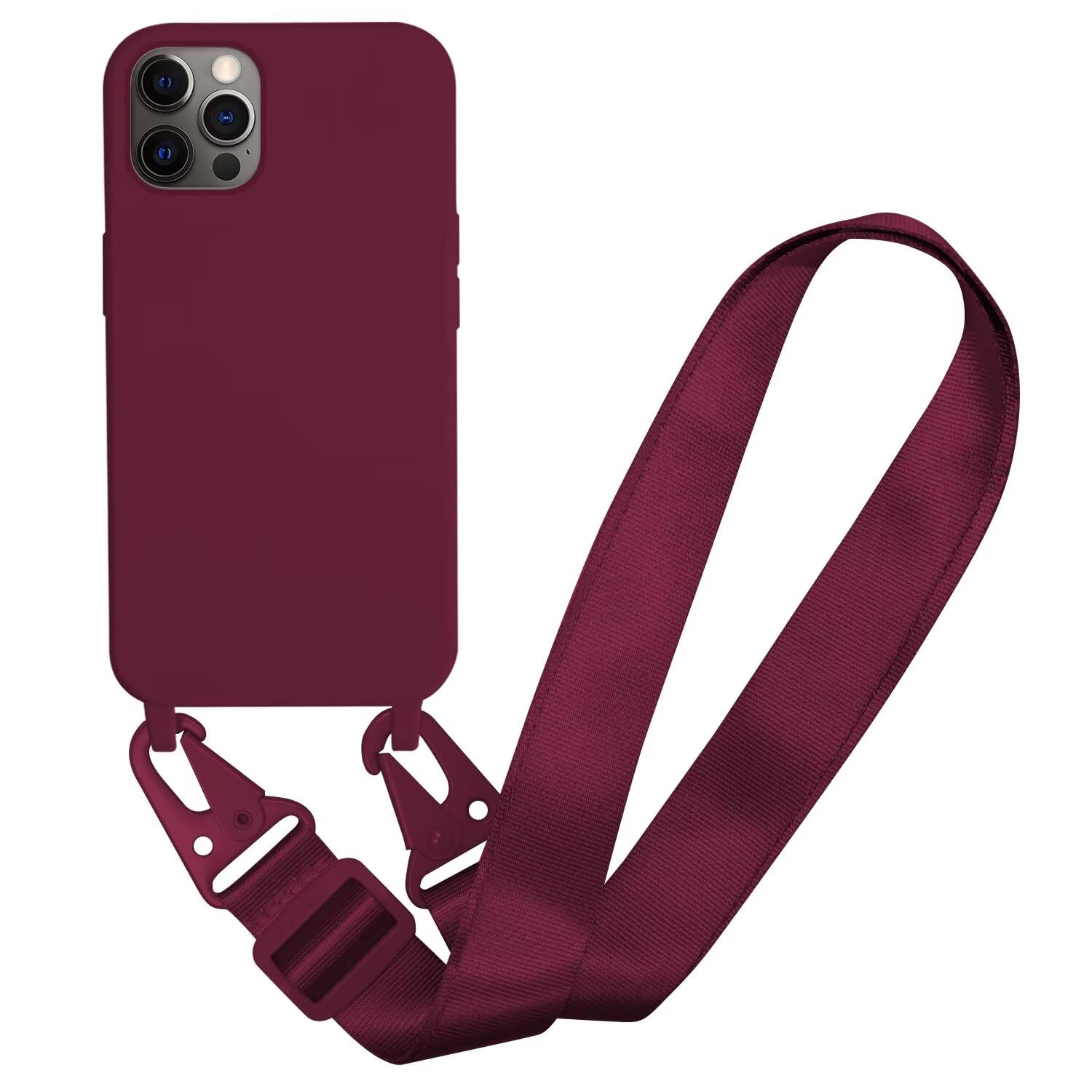Custodia per iPhone 15 Pro Max (6,7), ultra sottile, protezione completa liquida, in silicone con cordino (rimovibile), con cordino regolabile, rosso