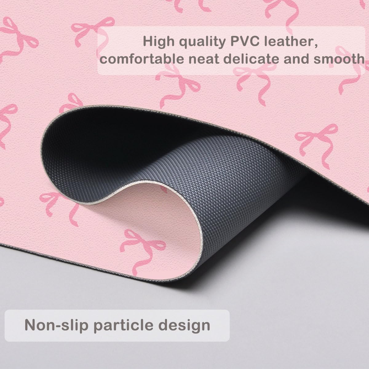 Cute Pink Bow Pink Extended Gaming Keyboard Mouse Pad, Non-Slip Leather Home Office Desk Mat Protector, Laptop Desk Pad Writing Pad