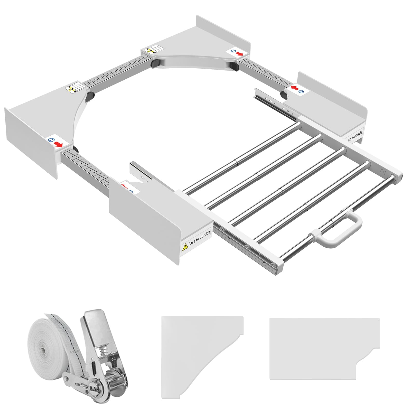 NIUXX Telaio intermedio con stendibiancheria, kit sovrapposizione lavatrice asciugatrice, kit telaio intermedio con portasciugamani estensibile, misura regolabile (53-68 cm) Bianco