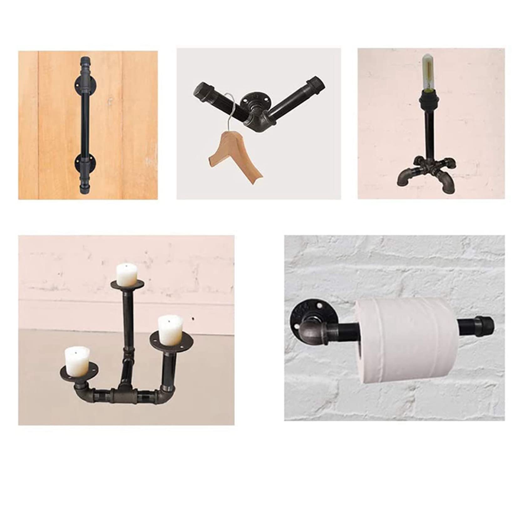 Bride de Tuyau en Fonte Malléable de 1/2 Pouce, Mamelons de Tuyau Filetés de Tuyau Noir de 1/2 Pouce, 32 Pièces Séries