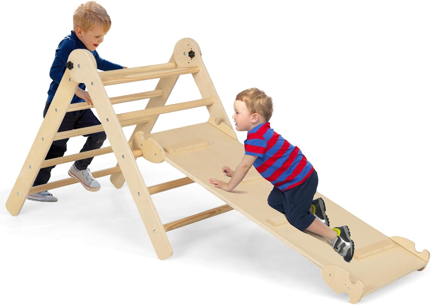 Costzon Climbing Toys for Toddlers, 4 in 1 Foldable Wooden Montessori Baby Climbing Gym with Adjustable Angle's Ramp for Climb & Slide, Kids Triangle Climbing Toys Indoor Boys Girls Gift Set