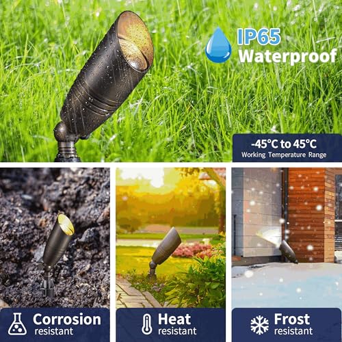 Gardenreet Die-Cast Brass Spot Light Outdoor - 12V LED Uplighting Waterproof, Low Voltage Landscape Lights Bright, Metal Direct Wire Bronze for Fence Fountain Without MR16 Bulbs (12 Pack) - Thumbnail 4