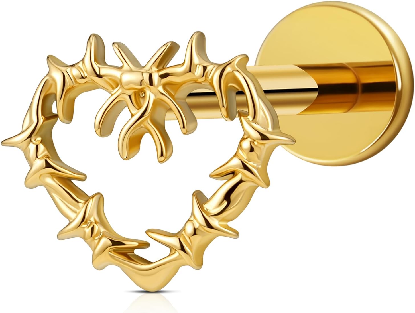 FINE4U Hollow Heart Piercing Jewelry Collection - ASTM F136 Titanium Internally Threaded Flat Back Stud for Cartilage, Helix, Conch