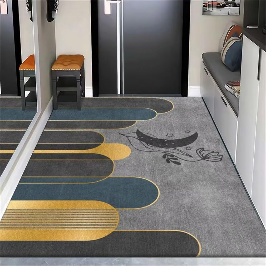 Tapis de couloir 80x150cm lavable et tapis chambre ado gris jaune