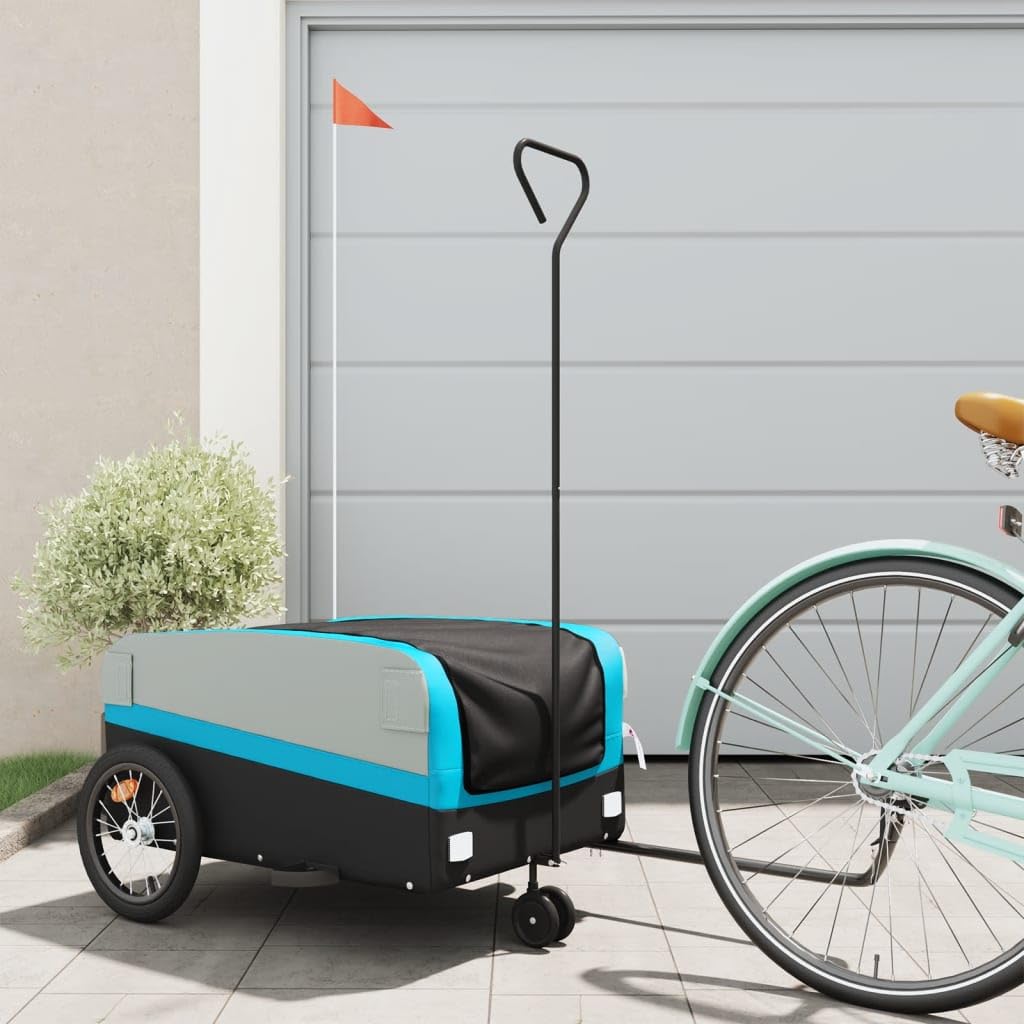 LAPOOH Fahrradanhänger Schwarz und Blau 45 kg Eisen, Fahrrad Anhänger, Lastenanhänger, Handwagen, Fahrrad-lastenanhänger, Lastenfahrrad - 94072