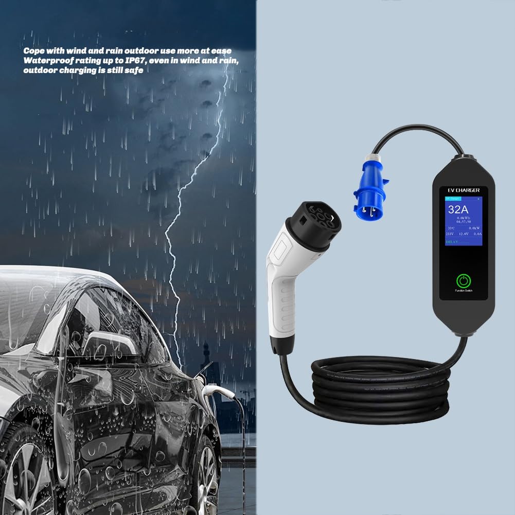 Amazon.co.jp: Jalucdnry 7KW 32A 1相ポータブルEV充電器 電気自動車
