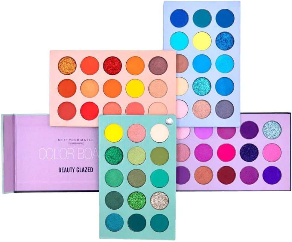 60 Color Eyeshadow Palette, 4 in 1 Board High Pigmented Glitter Matte Eye Shadow Rotation Pearlescent Nude Makeup Palette Eyes Cosmetic
