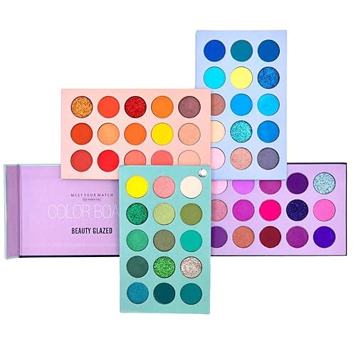 60 Color Eyeshadow Palette, 4 in 1 Board High Pigmented Glitter Matte Eye Shadow Rotation Pearlescent Nude Makeup Palette Eyes Cosmetic - A