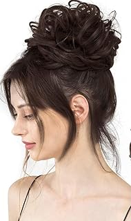 ربطة كعكة شعر صناعي مجعدة كبيرة للنساء والبنات، وصلة شعر اكستنشن بتصميم كعكة بتسريحة كيرلي مرفوعة - بني