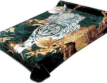 Solaron Korean Super Thick Mink Blanket Twin Size 63" x 87" Green Tiger BM71