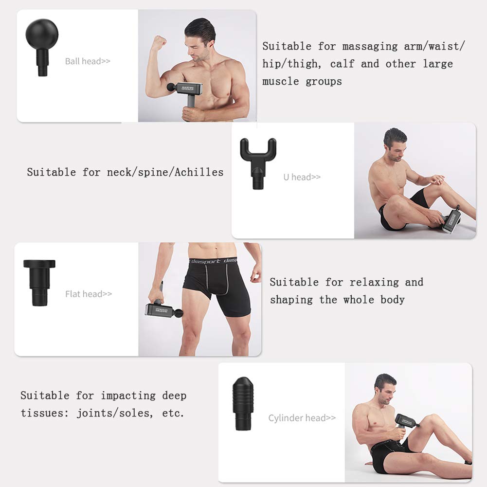 Pistola per Massaggi, Massaggiatore Muscolare Palmare per Tessuti Profondi, 45DB 2000mAh Pistola A Fascia Regolabile A 20 velocità con 4 Teste di Massaggio, Riduzione del Rumore Intelligente