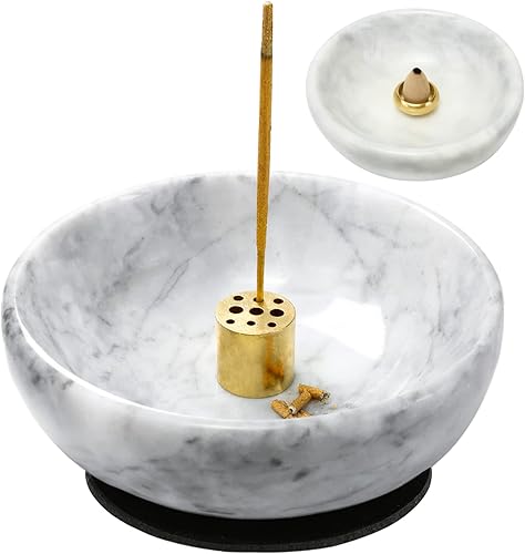 Soporte de incienso de mármol natural soporte de incienso para varillas e incienso de reflujo soporte de incienso hecho a mano ideal para manchas