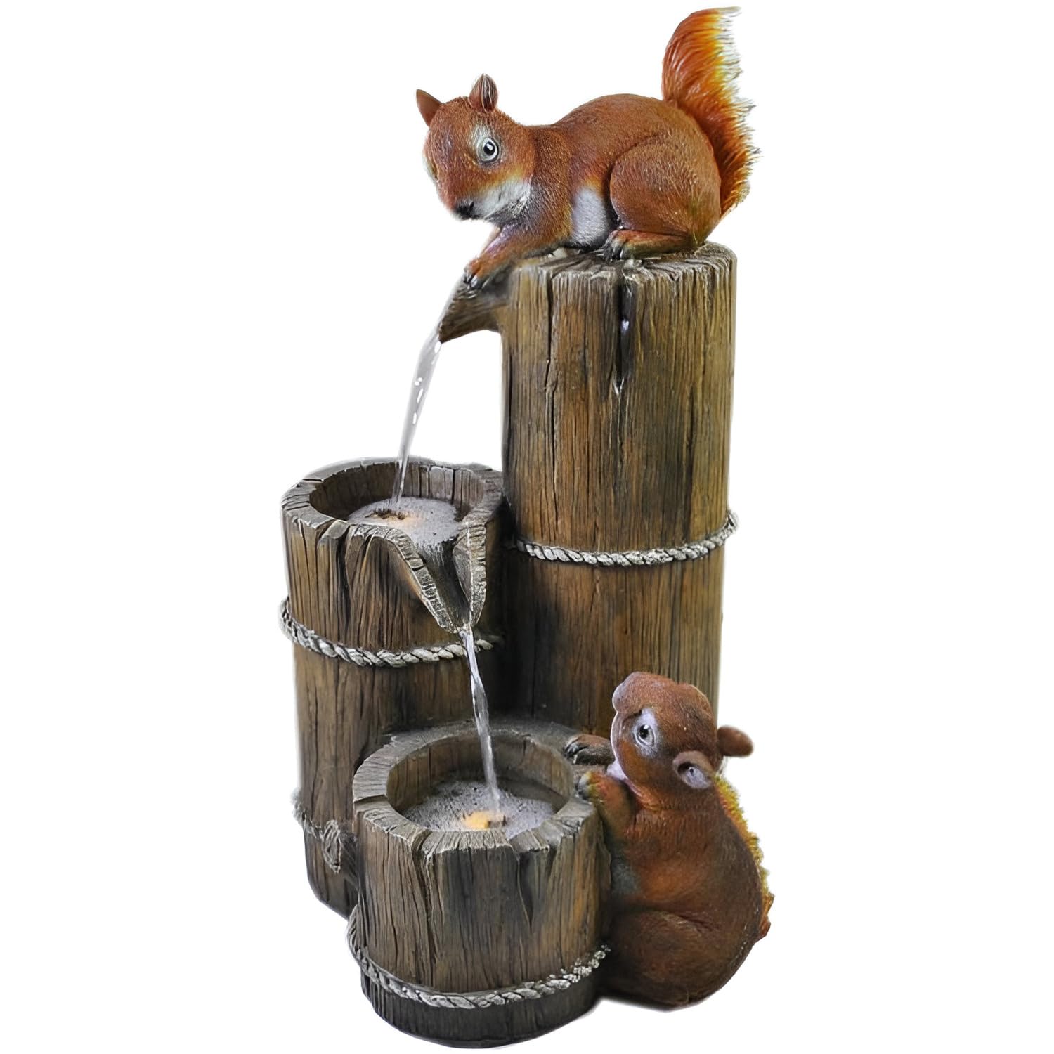 Squirrel Garden Water Fountain with LED Lights, Tiered Log Barrel Design, 58 cm, Resin, Indoor Waterfall Home Decor vastu Fountain led Light Gift Office Garden Tabletop showpiece-image-30
