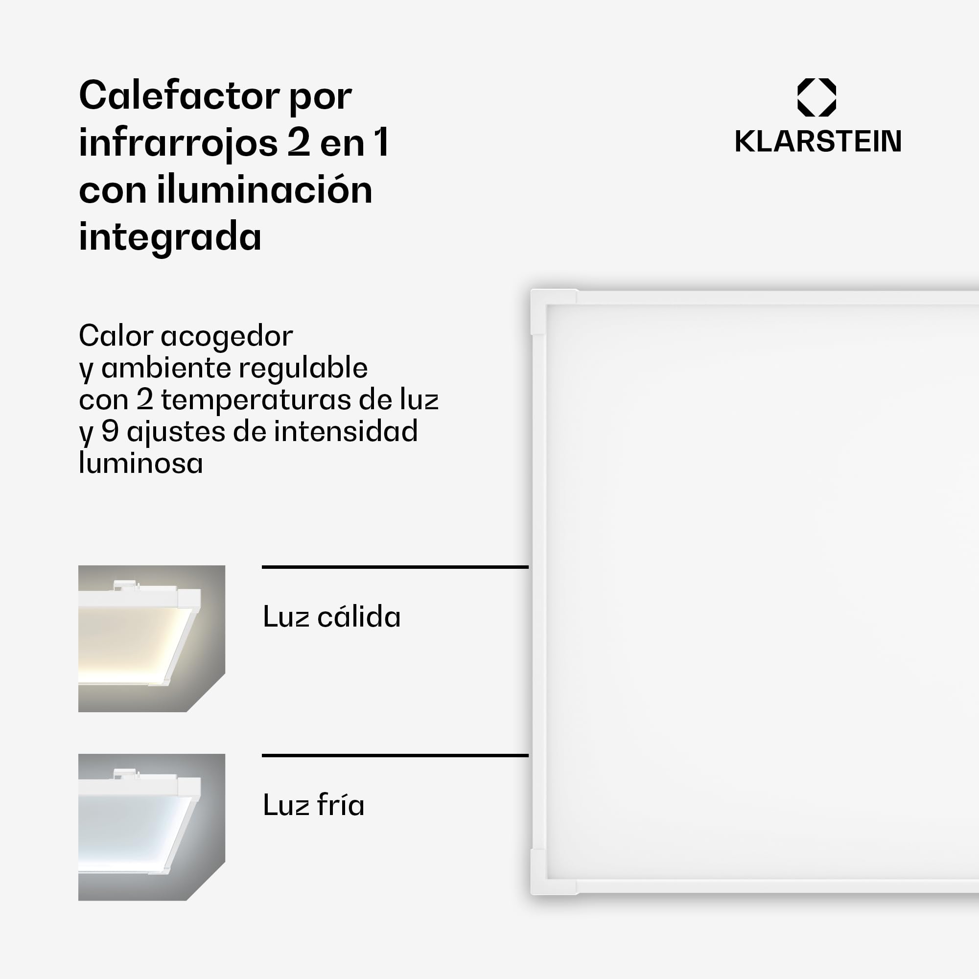 Klarstein Calefactor Infrarrojo, 770W – Panel Infrarrojos Techo/Pared, WiFi, Control App, Termostato, IP44, Silencioso, Seguridad Infantil, Para Habitaciones 15 m², Diseño Minimalista