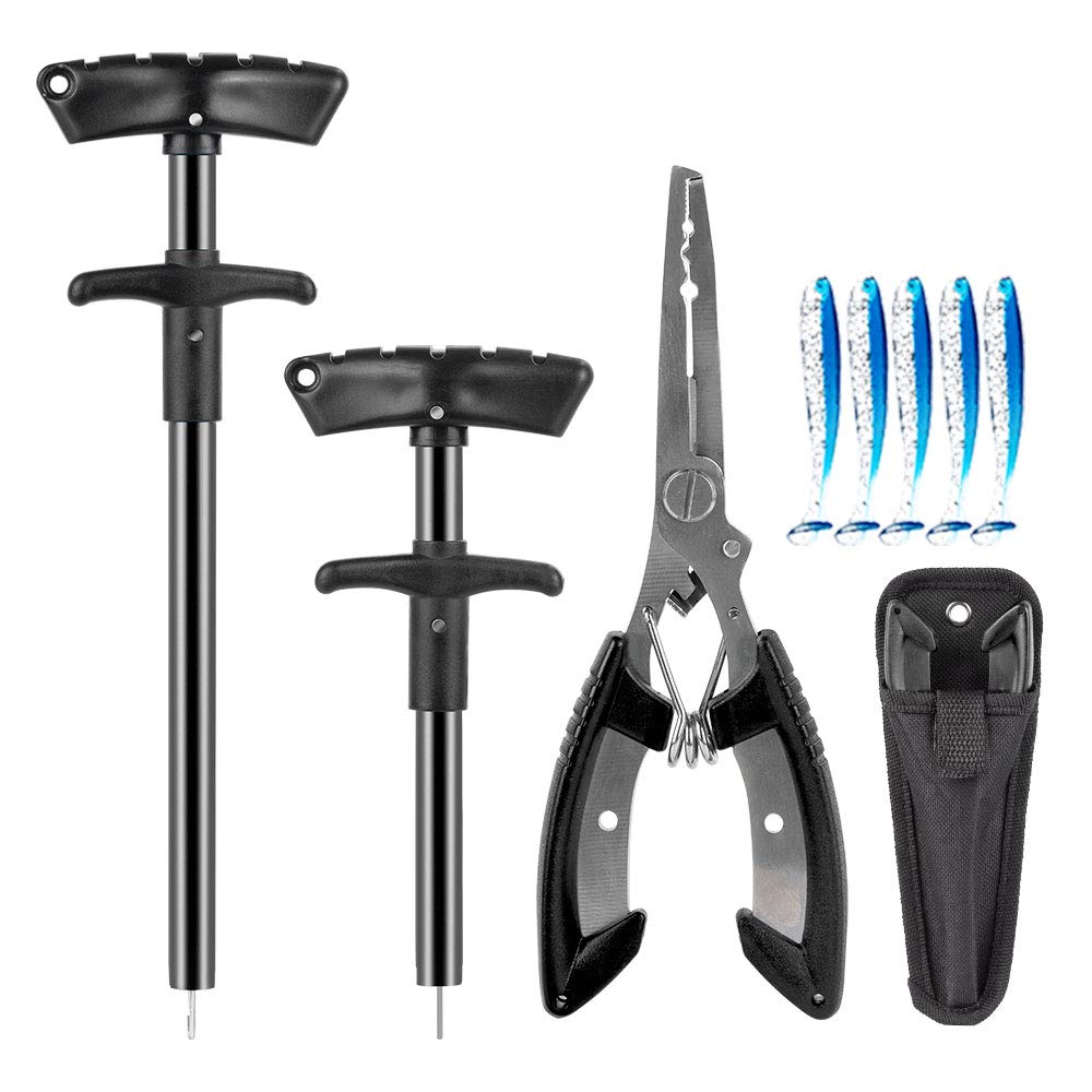 BesWlzFish Hook Remover 3 Pieces,Squeeze-Out Fish Hook Separator Tools Fishing Pliers Stainless Steel with Sheath,Portable Fishing Extractor Tool Set for Fishing Minimize Injuries black