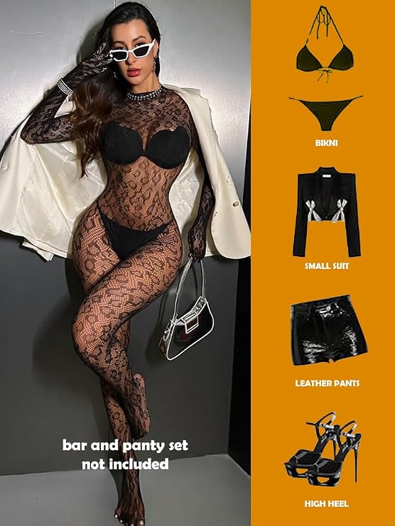 One Piece Black Fishnet Bodysuit Lingerie Bodystocking for Women full Body See Through Jumpsuit One Size