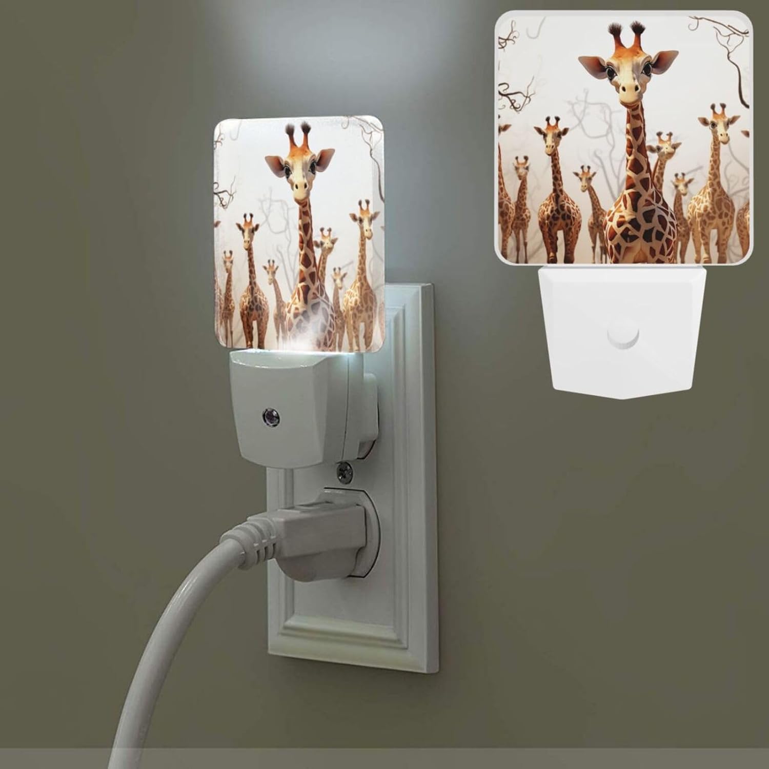 Cute Cartoon Funny Giraffes Night Lightwith Dusk-to-Dawn Smart Sensor Lamp, Plug-in Wall Led Night Lamp for Boys Girls Bedroom Living Room Hallway Kitchen 0.5w
