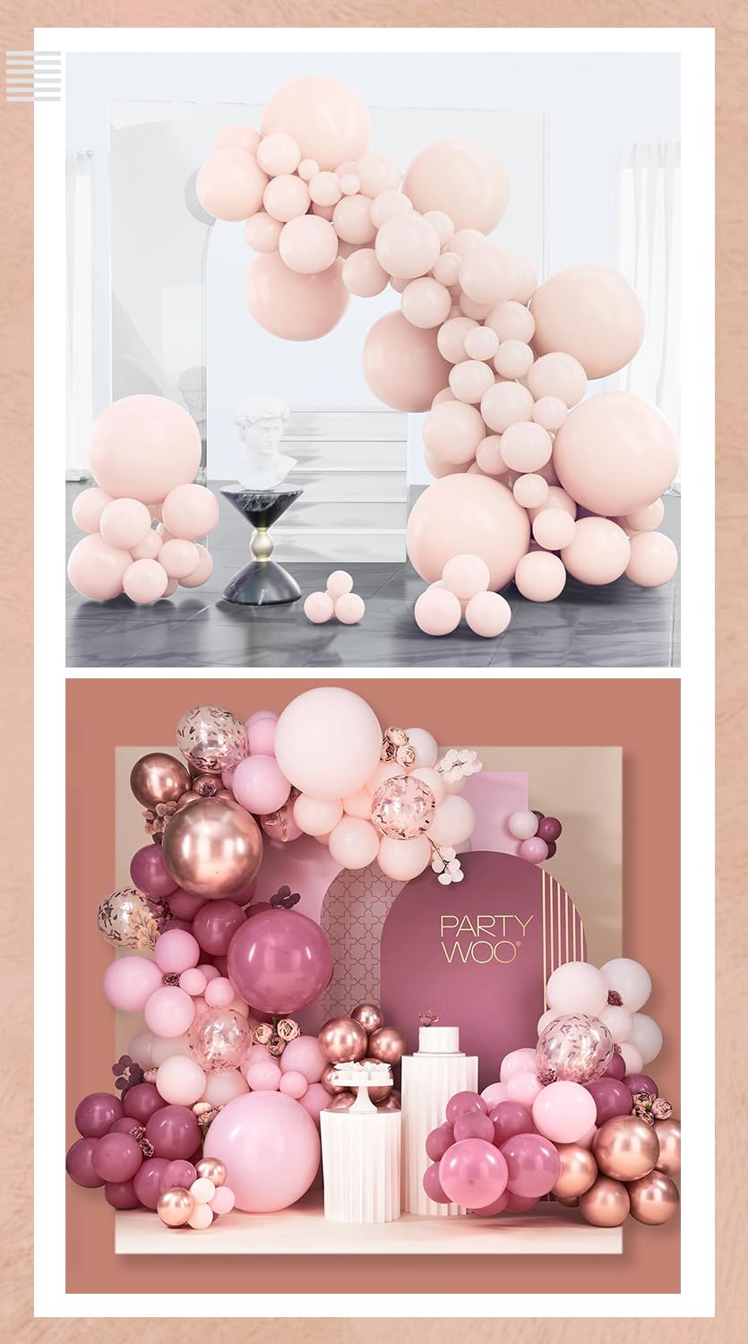PartyWoo Pale Pink Balloons 100 pcs and Dusty Rose Balloon Arch Kit 140 pcs