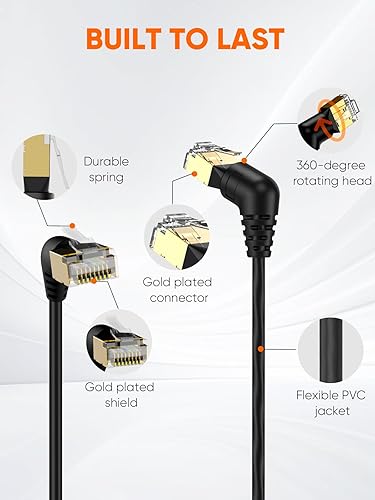 Miniatura 2 de CableCreation Cable Ethernet de ángulo recto CAT8, cable de red LAN CAT8 de rotación de 360 con conector blindado RJ45, cable de conexión de 40 Gbps