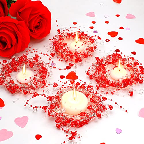 4 Pcs Valentine's Day Candle Rings Tinsel Heart Wreaths Wedding Pearl Candle Ring Wreaths 3.2 Inch Beaded Candle Ring Holders For Pillar Table Centerpieces Decor For Valentines Candle Home Accessories #TOP11