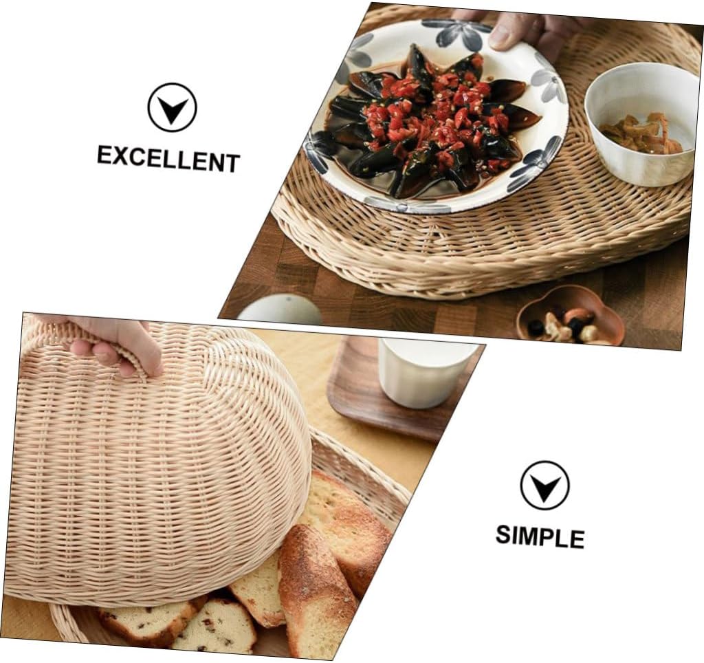 Rattan Food Cover and Woven Tray Set, Kitchen Protective Bread Basket with Dome, White Rattan Storage Basket for Fruit and Bread Serving, Food Storage and Display
