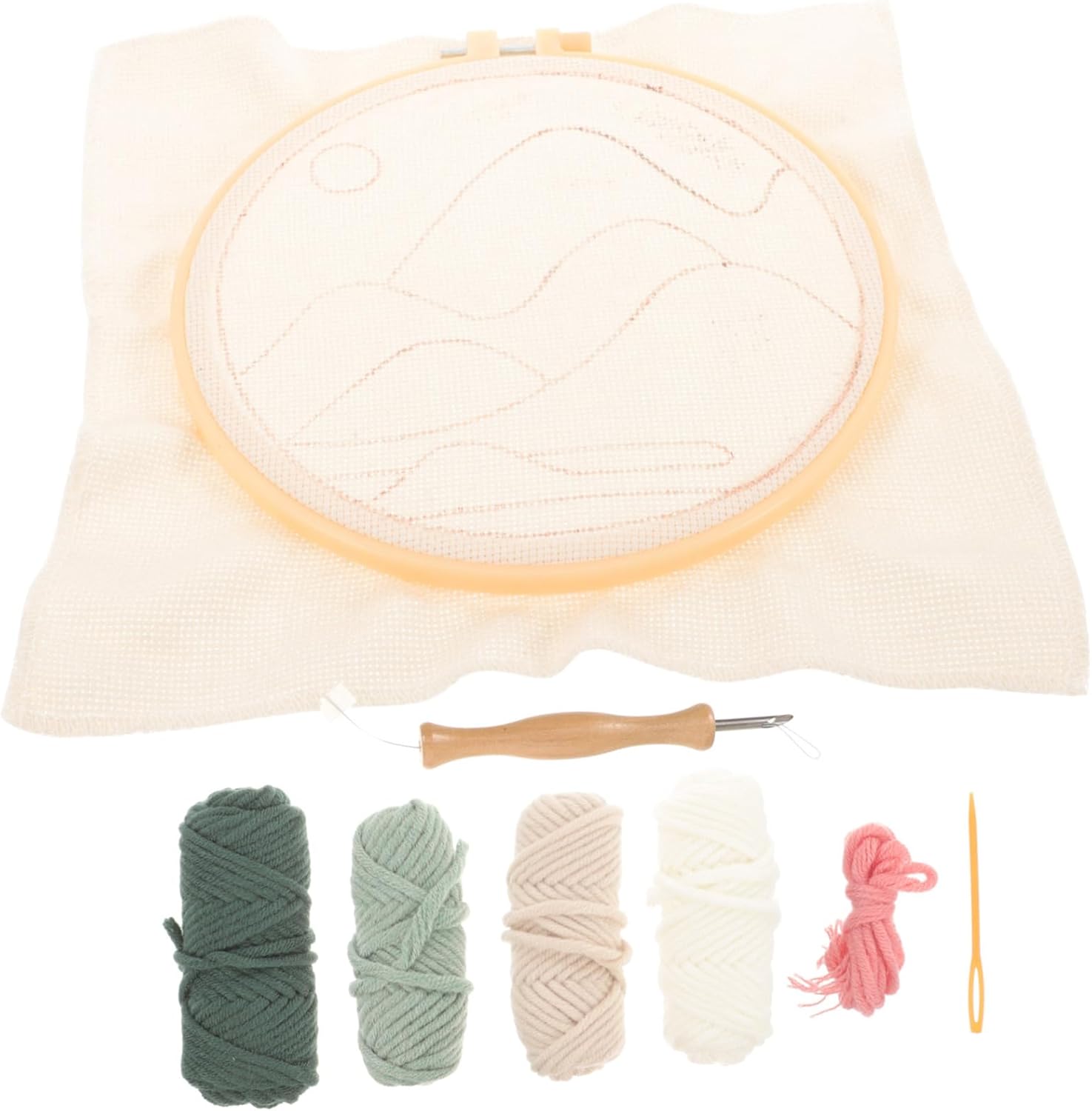 DOITOOL 1set Punch Needle Kit for Beginners Complete Craft Hoop Yarn and Punch Tool Fun Stitching Supplies for Boys and Girls and Adults