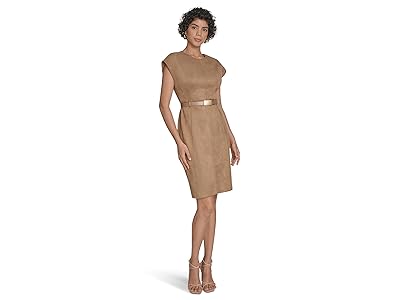 Calvin Klein Suede Belted Cap Sleeve Sheath Women