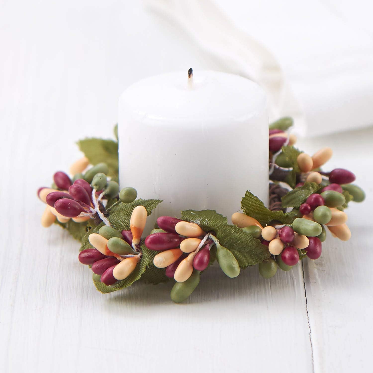 Artificial Sunshine Yellow and Green Pip Berry Candle Rings – Pack of 4 Summertime Berry Farmhouse Home Decor for Centerpiece Decorations and Small Wreaths (Size: 3" diam)