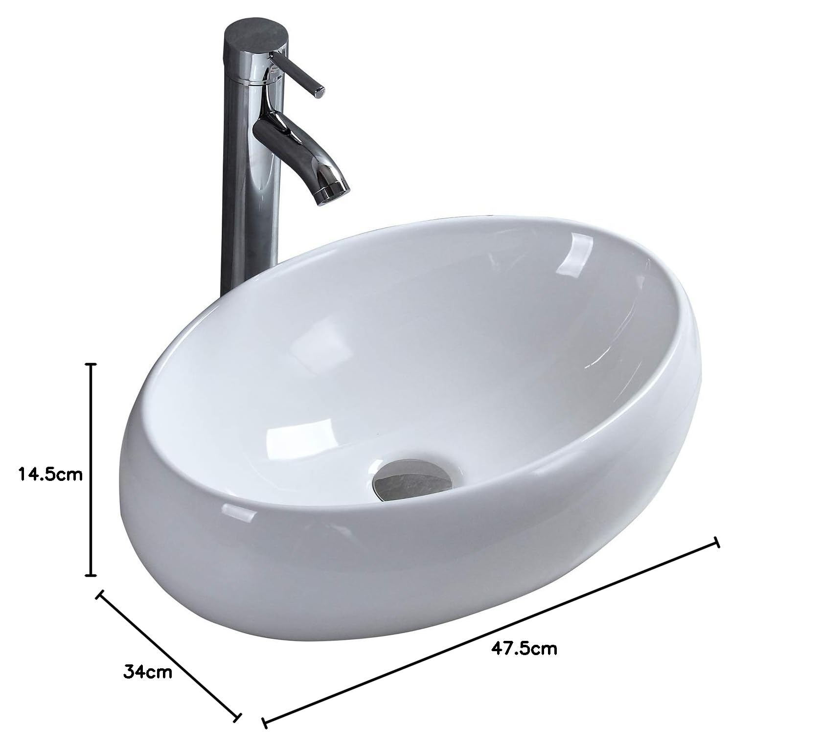 Lavabo de Cerámica Lavabo de Recipiente Ovalado de Blanco Lavabo Sobre Encimera Para Guardarropa Baño Cocina