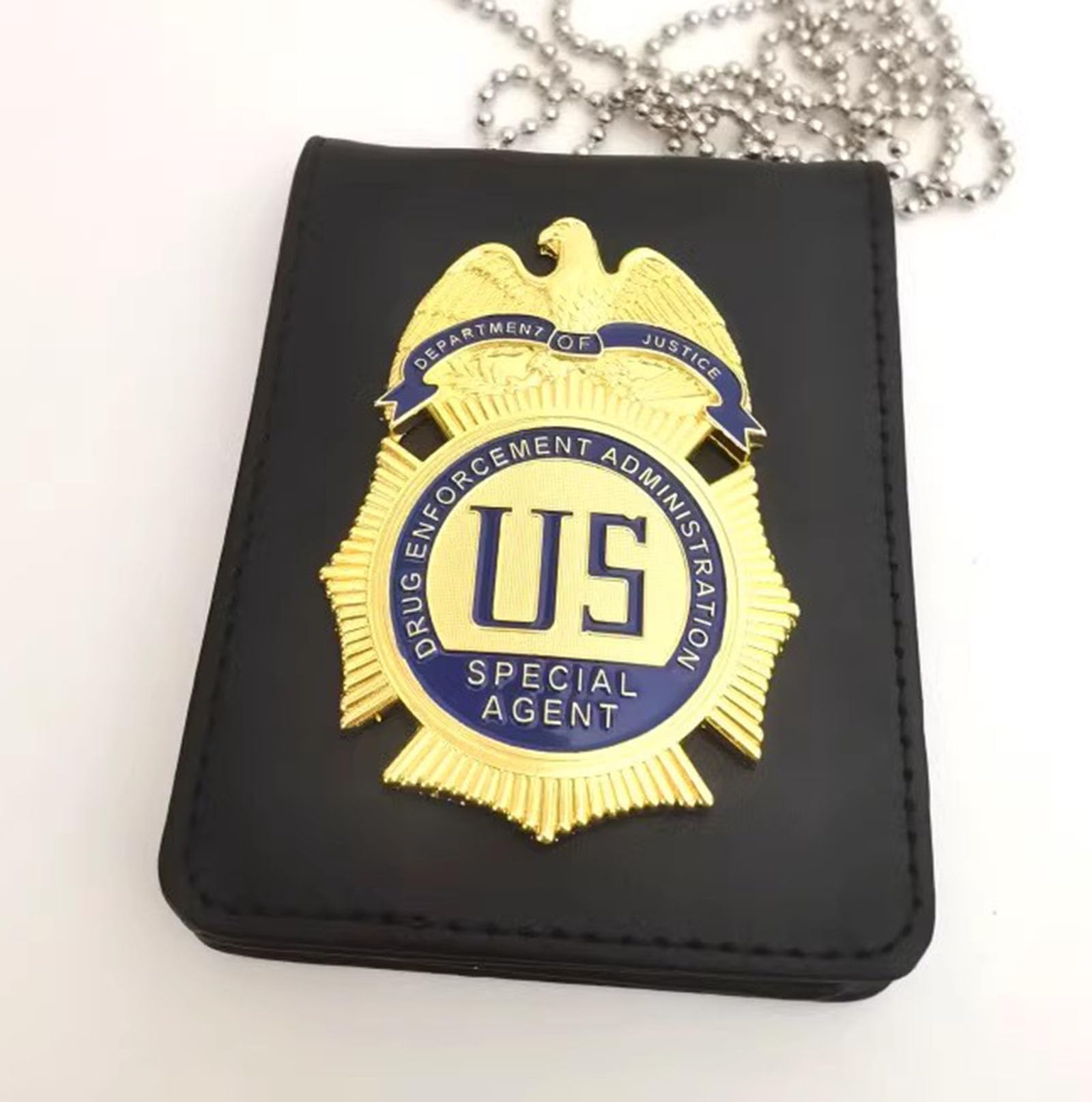 DOGOZ Distintivo Dell'agente Speciale Dell'amministrazione Antidroga degli Stati Uniti con Custodia in Pelle Intarsiata, Prop per La Decorazione del Costume