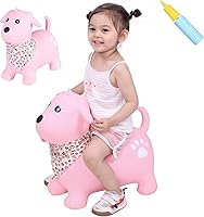 INPANY Bouncy Dog Hopper for Toddlers 2-5 Years - Inflatable Ride-On Bouncing Toy with Pump, Durable Jumping Hopper for Kids