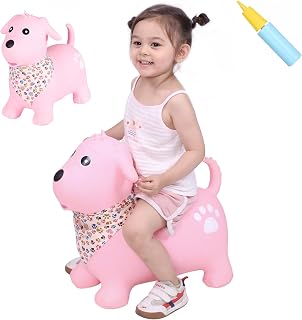 INPANY Bouncy Dog Hopper for Toddlers 2-5 Years - Inflatable Ride-On Bouncing Toy with Pump, Durable Jumping Hopper for Kids