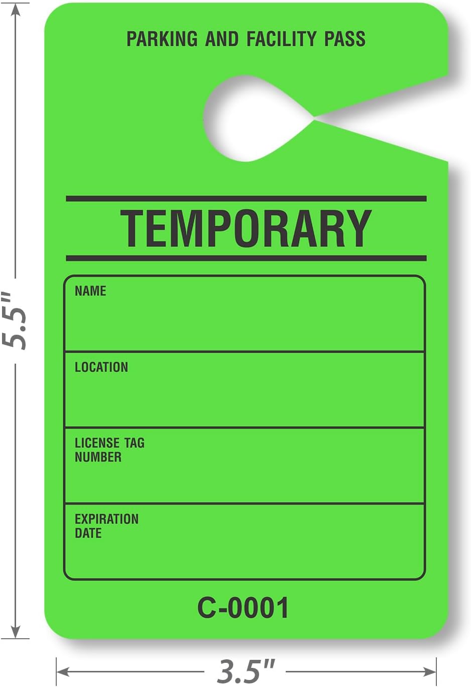 SmartSign Temporary Parking Pass (100-Pack) - Fluorescent Green Parking Permits, 5.5" x 3.5" Sequentially Numbered Hang Tags for Rearview Mirror, Write-on 10 Pt. Cardstock