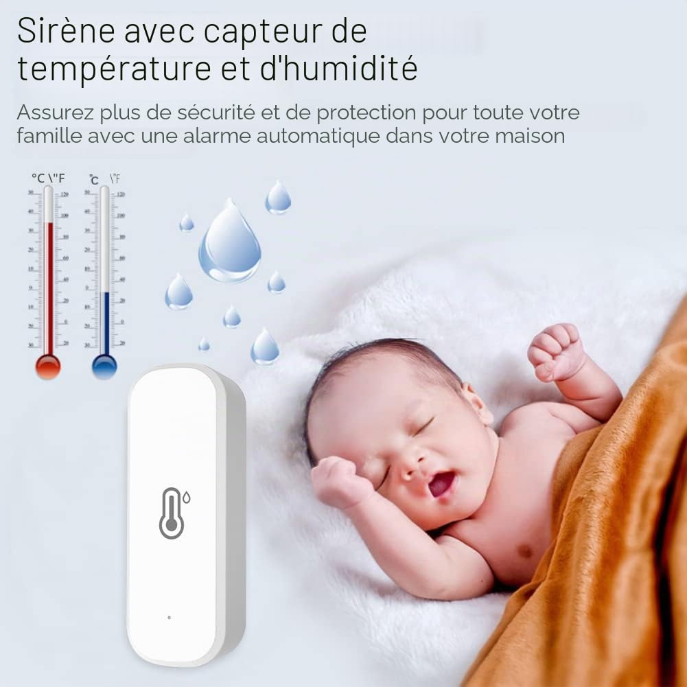 Thermomètre Hygromètre WiFi, Lot de 4 Tuya Détecteurs de Température et d'humidité WiFi Intelligents, Moniteur Intelligent de Température Ambiante Pour bébé, Domestique, Jardin, Bureau 70 x 24 x 19 mm