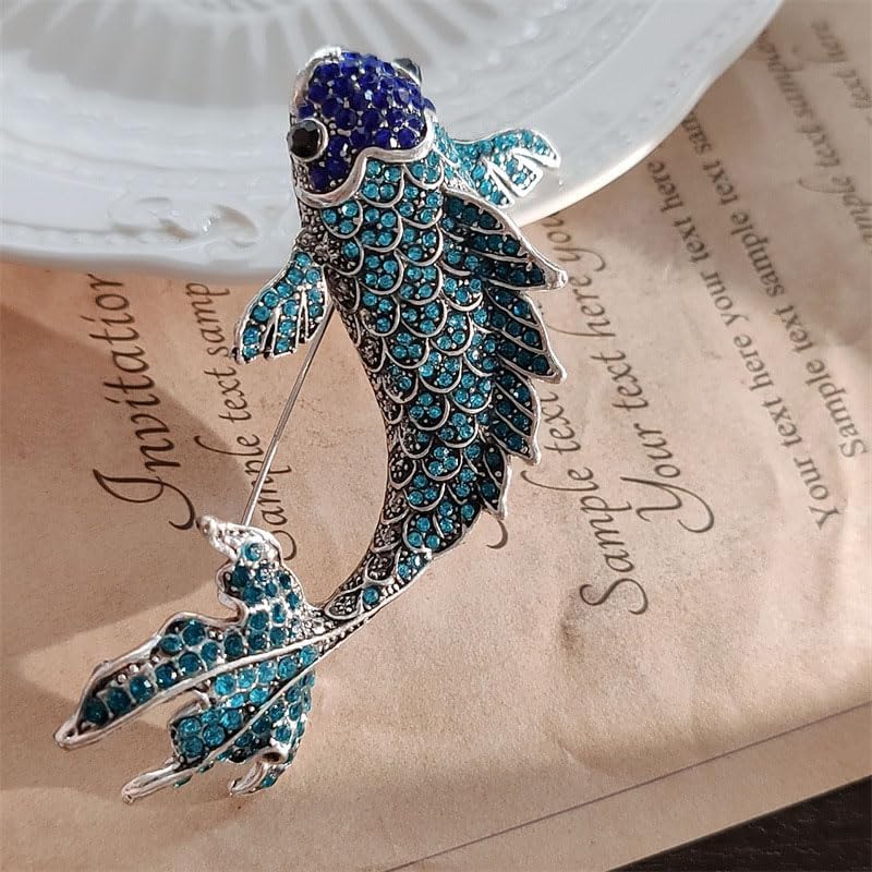 2 Pcs Elegant Red Koi Fish Brooch Pin with Multicolor Gemstones, Zinc Alloy Synthetic Stones, Vacation/Party Wear Accessory, December Birthstone Jewelry image 2