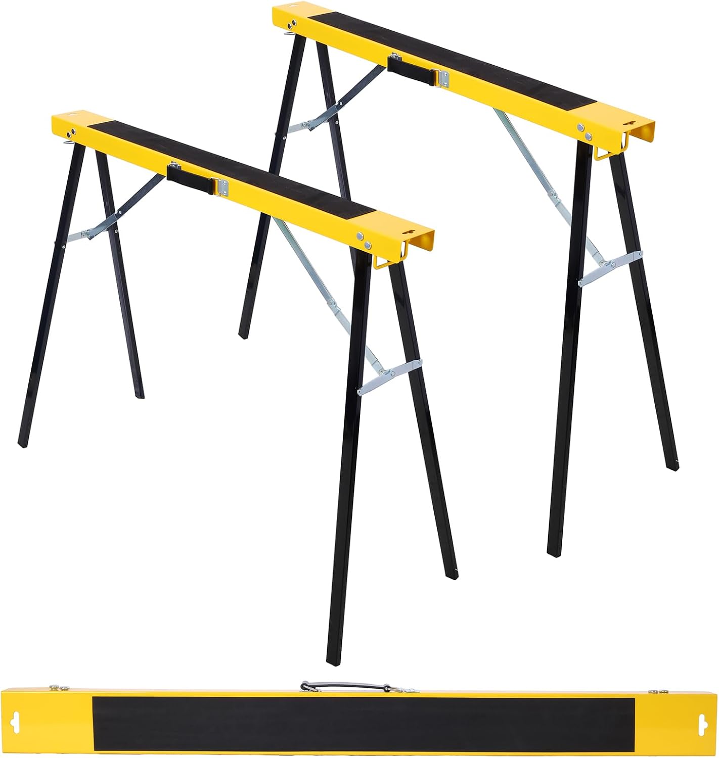Donext Folding Sawhorse 2-Pack, Heavy Duty 275lb Capacity Workbench with Non-Slip Surface & Cross Braces, Portable Metal Saw Horse for Construction and DIY Projects(Yellow+Black)
