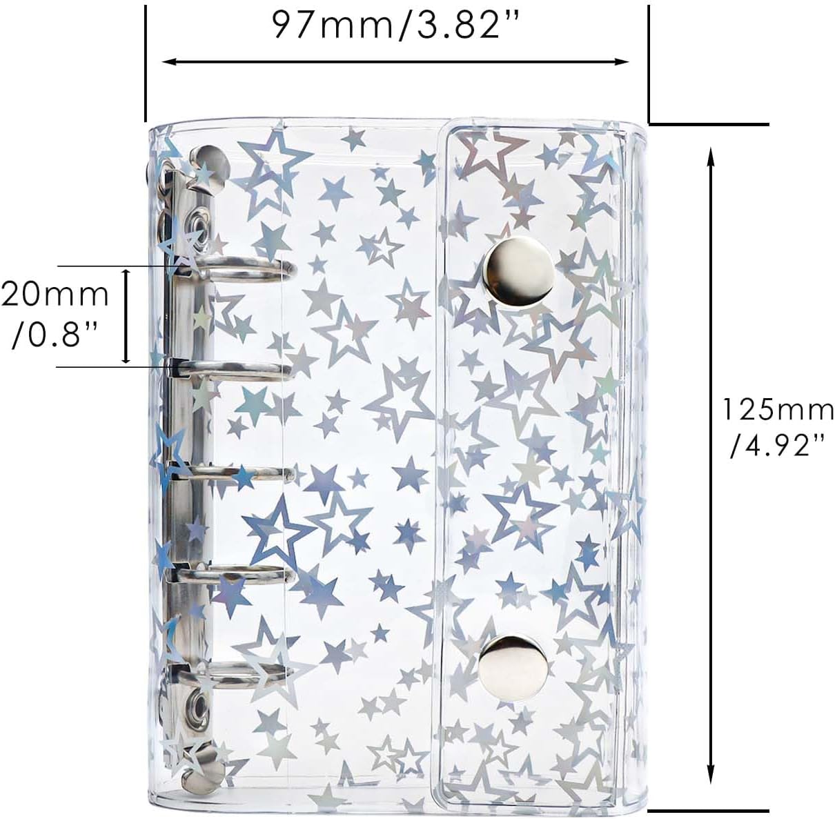 A8 Budget Binder Cover Clear PVC 5 Ring Binder Glitter Star Refillable Notebook Shell Protector with 2 Snaps for Cash Envelopes System Journal Albums Organizer Planner Folder image 2