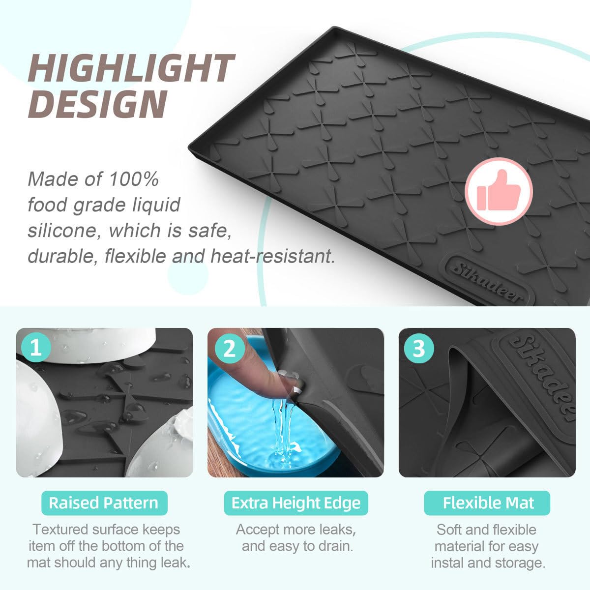 SIKADEER Tappetino da 55,9 x 48,3 cm, impermeabile, tappetino in silicone per cassetti da cucina, mensole e armadietti, protezione per organizer da cucina e stoccaggio, vassoio per bagagliaio