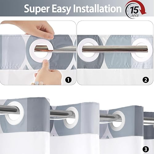Miniatura 2 de Juego de cortina de ducha y forro sin gancho, cortinas de ducha geométricas modernas grises para baño, estilo hotel, juego de cortinas de baño