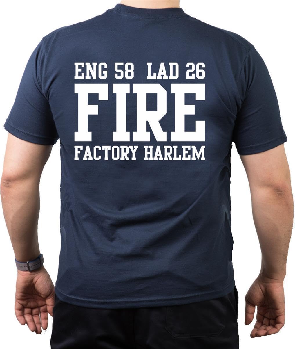 T-Shirt con scritta Engine 58 Ladder 26 Fire Factory Harlem - vigili del fuoco di New York
