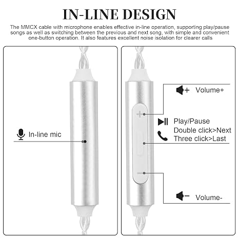 SE215 Mic Cable Compatible with Shure SE215, SE215 PRO, SE315, SE425, SE425 PRO, SE535, SE846, AONIC 3, AONIC 4, AONIC 5, UE900 Earphones, MMCX Earphone Cable, 4ft